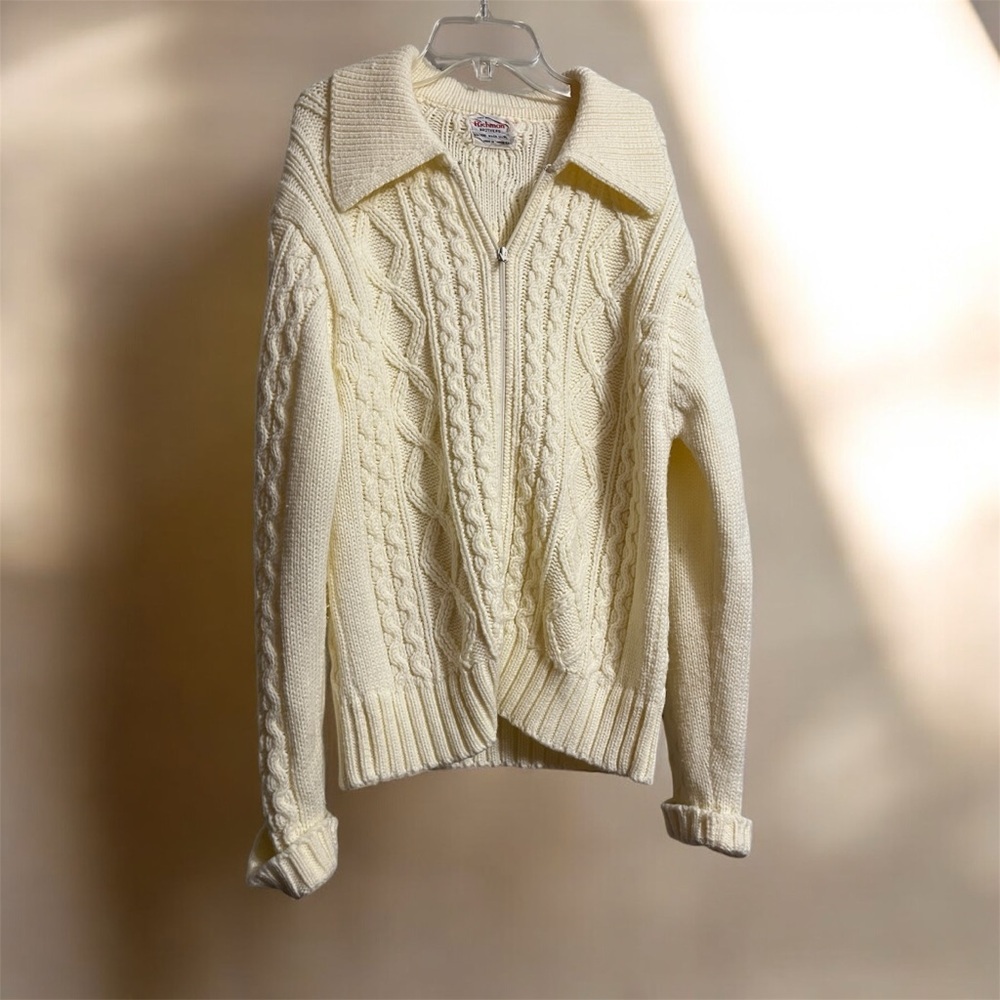 Richman Brothers Cream Cable Knit Jumper Sweater Sz S Zip Up